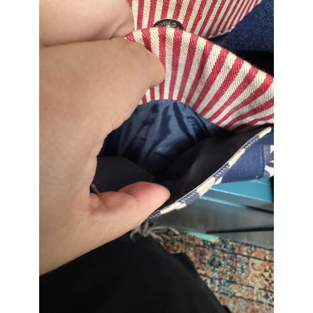 Tommy‎ Hilfiger Striped Canvas Tote Bag Nautical Blue White Red Handbag